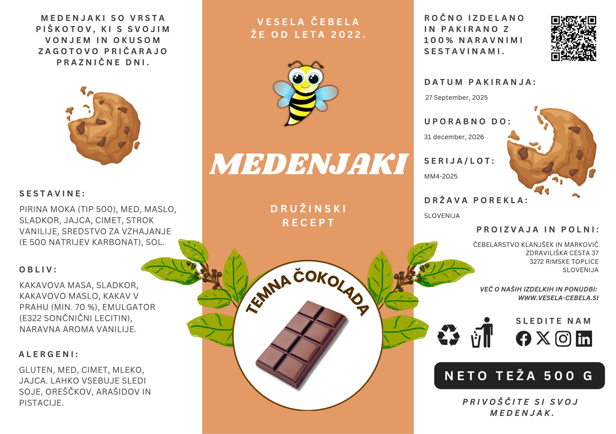 Medenjaki - Temna čokolada 500 g